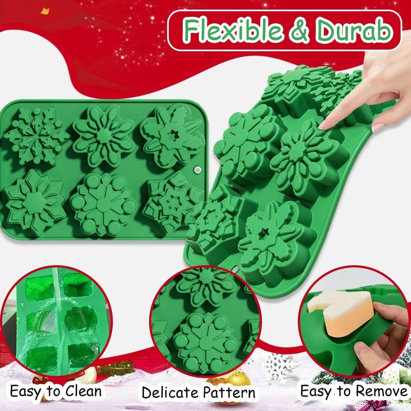 Mtruil 1 Pcs Snowflakes Shape Chocolate Molds Christmas Silicone Molds Thanksgiving Autumn Harvest Festival Chocolate Silicone Molds Various Snowflakes Shape Mold for Cake Toppers - Image 2